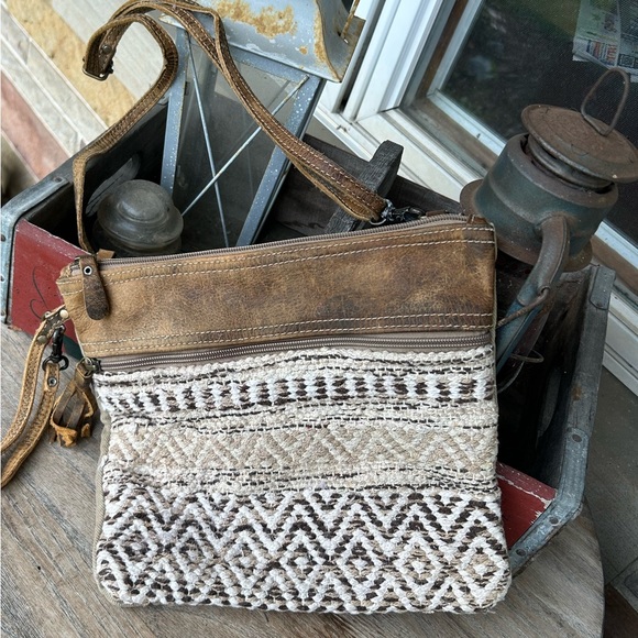 Myra Bag Handbags - Myra Bags Tweed and Canvas Bag with Leather Trim